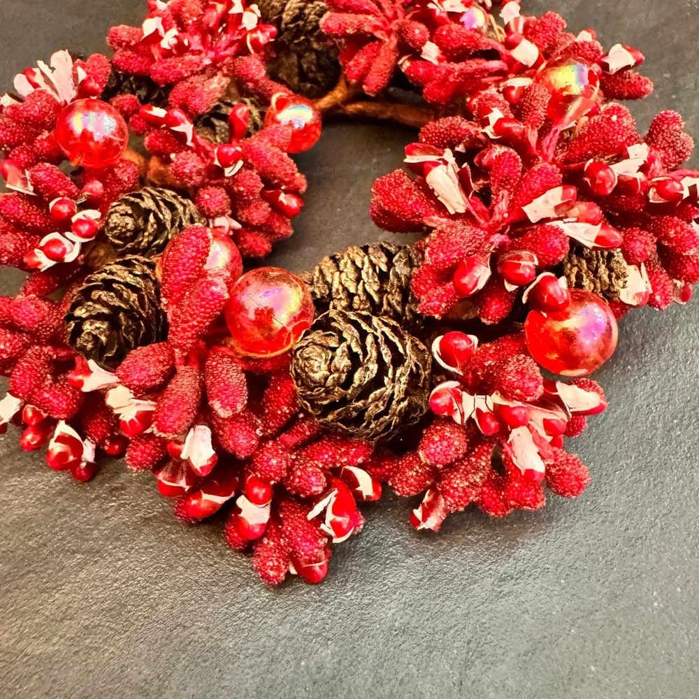 Set of 2 Red Berry Pinecone‎ Mini Wreaths Christmas Holiday Decor Accent